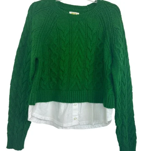 Maeve Green Cable Knit Sweater - Picture 2 of 11